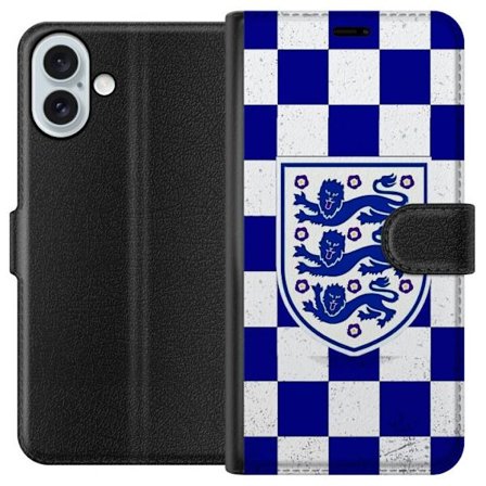 Yhteensopiva Lompakkokotelo Apple Apple iPhone 16 Plus Graafinen shakkiruudukkokuviointi sinisellä ja valkoisella, klassisella heraldisella vaakunall