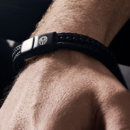 Bracciale Naxos in pelle e agata nera per uomini - Bracciali con perline