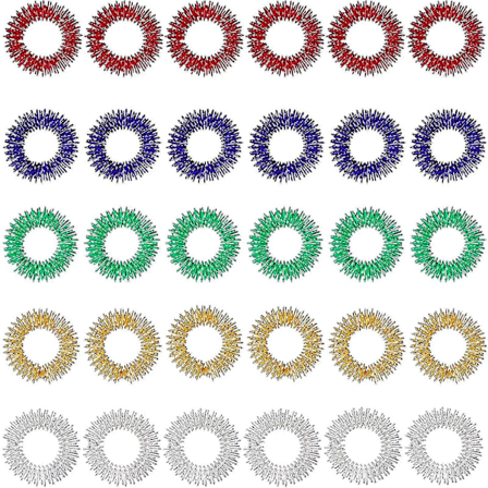 30 stk. Akupressurringe, piggede sensoriske fingerringsæt til teenagere, voksne, lydløs stressreducer og massager