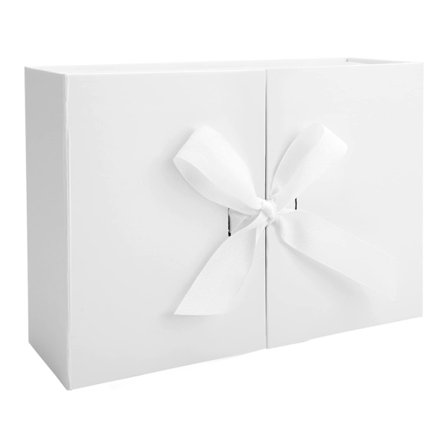 Luksus gaveæske med bånd, foldegaveæske i pap til gaver med låg 26,5x19x8cm Hvid