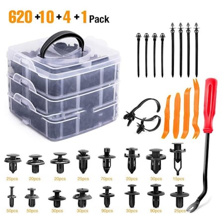 620 stk. Bil Dørpanel Clips Fastgørelseselementer Plastiknitter Fjerner Værktøj Kabelbindere til Autoreparation Type 1