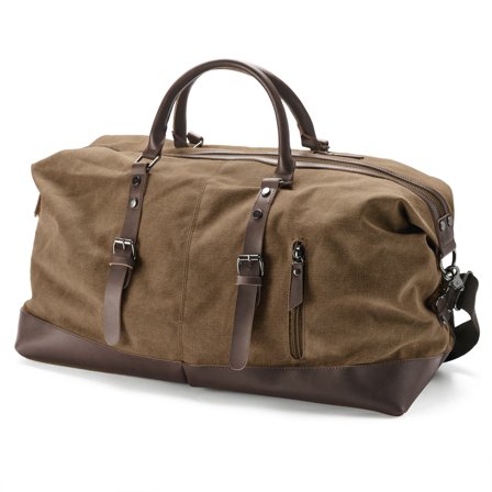 Sac de sport vintage en toile caramel et cuir marron pour hommes - Sacs de sport