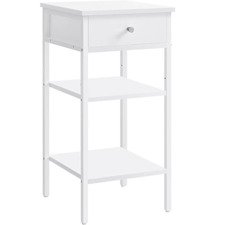 Vasagle yöpöytä, sivupöytä, korkea sängynpöytä, jossa on yksi laatikko ja 2 säilytyshyllyä, rustiikkivalkoinen