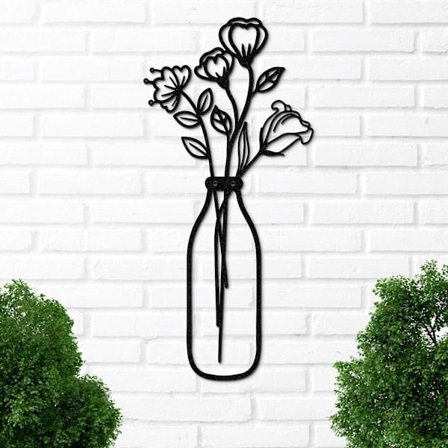 Metal Vægkunst Qmetalart Blomst i Vase Vægdekoration til Stue Køkken Soveværelse Badeværelse Hjemmevægdekoration