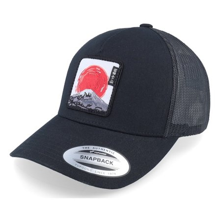 Wild Spirit - Sort trucker Kasket - Mount Fuji Sunset Retro Black A-frame Trucker @ Hatstore