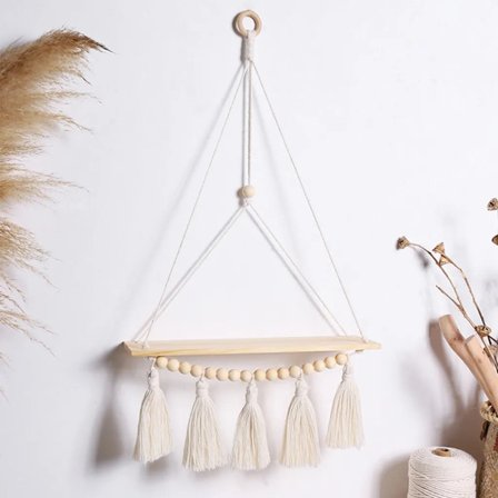 Væg hylde træ hylde væg boho dekoration hængende hylde macrame væg dekoration balkon badeværelse stue håndvævet flydende hylde