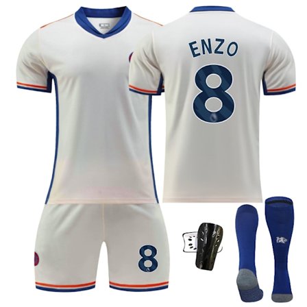 Chelsea Hjemmefodboldtrøje til Børn 2024-2025 - Udebanekamp - Enzo Nr. 8 - Strømper 28
