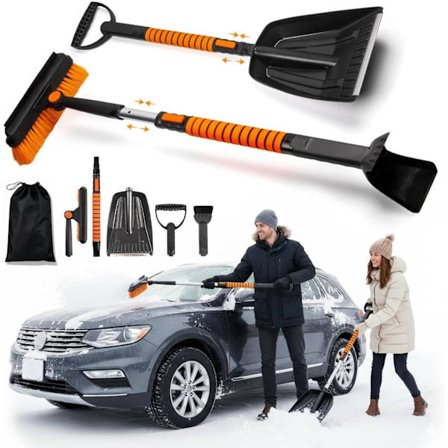 Denne 5-i-1 snebørste og skovl med sit udtrækkelige håndtag er det perfekte værktøj til at fjerne sne fra bilruder og fortove om vinteren