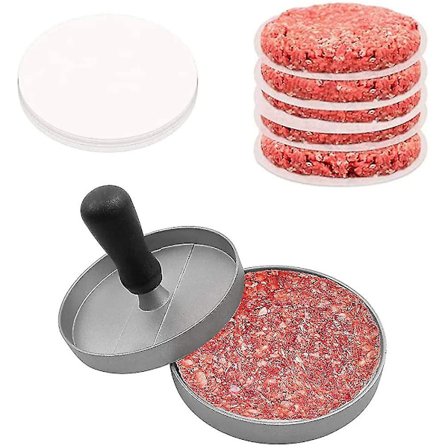 Burgerpresse 3 i 1 Burger Hamburger Patty Press Set Kjøt Hammer Med 100 Ark