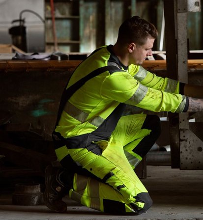 Arbetsbyxor Fristads Herr Varsel Green hängslebyxa stretch 1031 GSTP, klass 2, Varsel Gul/Svart Arbetskläder