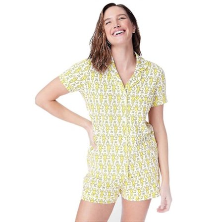 Dames Pyjamasett 2-delt Knapp Ned Monkey Shorts Sett Y2k Preppy Loungewear Pjs