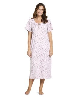 Nattkjole med knytebånd i halslinning Rosa - 48/50 - Åshild