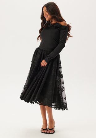Bubbleroom - Lace Skirt - Black - Kläder