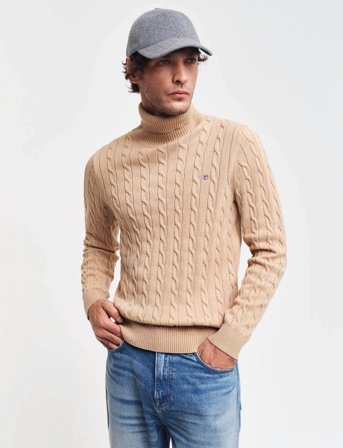 GANT Cotton Cable Turtle Neck - Beige - L