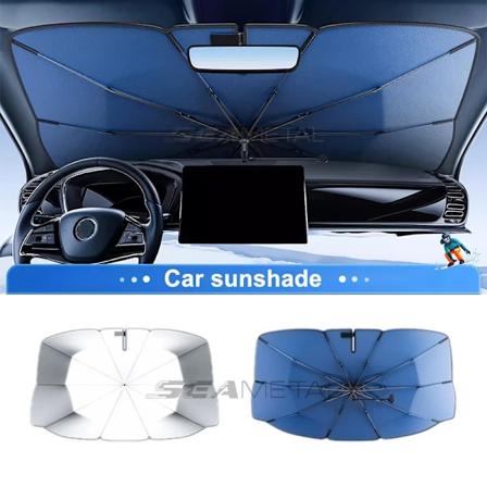 Blalion Uppgraderad Bil Vindrutande Paraply Vikbar Bil Sunshade Front Fönster Täckning För Uv Strålblock Sun Värmeskydd. White Blue