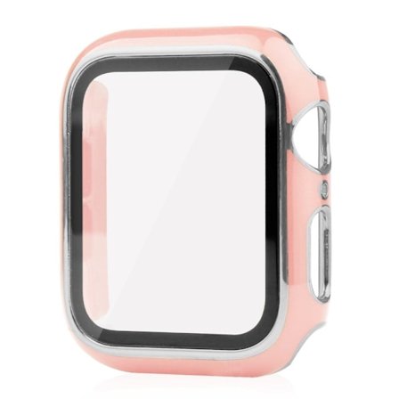 Apple Watch SE 2022 (44mm) dual color electroplating cover with tempered glass - Pink / Silver