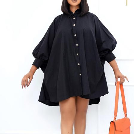 Damer Button Down Mini Klänningar Fladdermus Ärmar Baggy Kort Klänning
