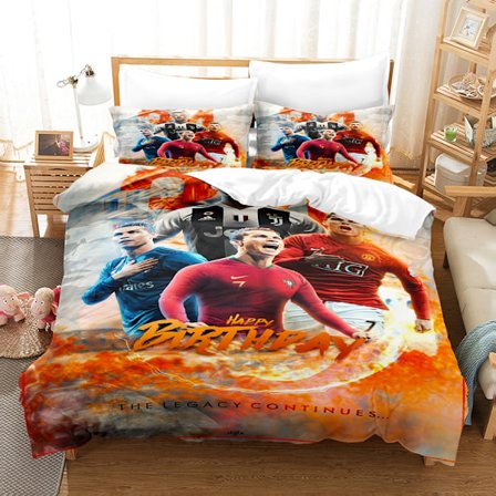 3D fodboldstjerne Cristiano Ronaldo, Messi, Mbappe og andre serier sengetøj berømt fodboldhold trykt mikrofiber dynebetræk med lynlås 135*200