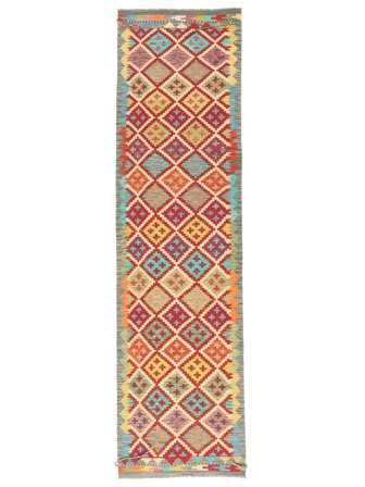 81X304 Koberec Orientální Kelim Afghán Old Style Běhoun Zelená/Tmavě Červená (Vlna, Afghánistán)