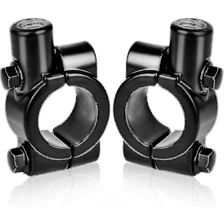 2 stk. Motorcykel Spejlbeslag til 22mm Styr - Til 10mm Sidespejl, Aluminium (sort)