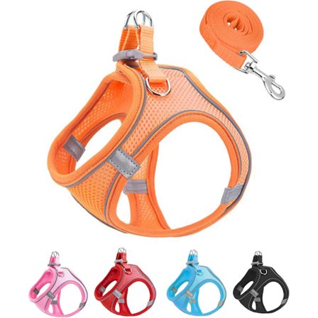 S Orange Mjukt Mesh Hundsele och Koppelsats, Rymningssäker Lätt Promenad Valpsele för Träning och Promenader (Orange, S)
