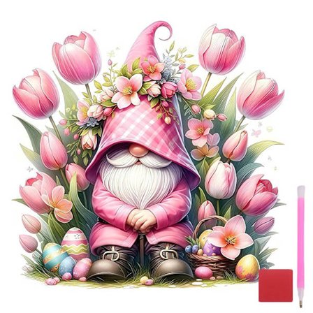 Gnome Diamant Kunst Sæt til Voksne Begyndere, Pink Blomster Diamant Maleri Sæt, DIY Runde Fuld Drill Ædelsten Kunst Maleri og Håndværk til Gave Hjem 