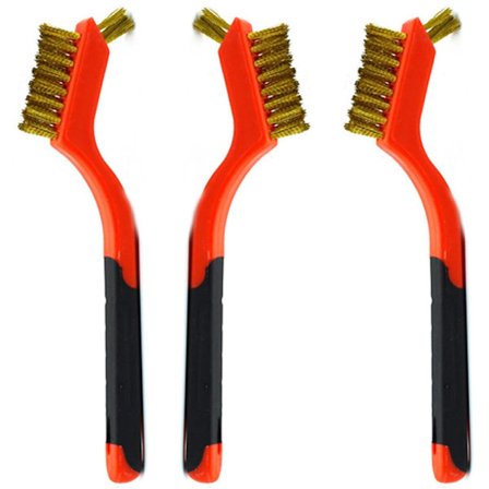 Set med 3 små rengöringsborstar i mässingstråd för att ta bort rost från hål