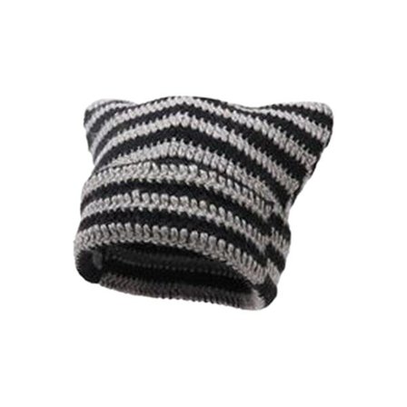 Heklet Cat Beanie for Kvinner - Vintage Grunge Tilbehør Slouchy Hat