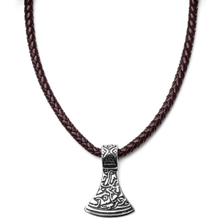 Collier en cuir marron et rune argentée pour hommes - Colliers marteau de Thor