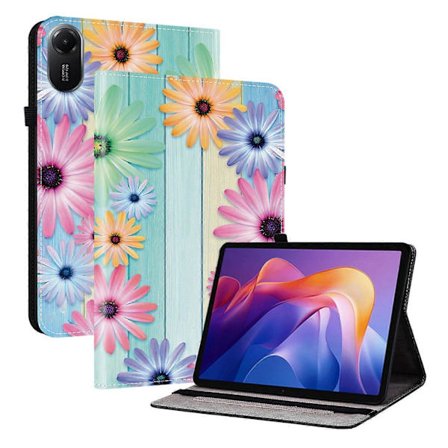 Läderfodral med tryckt mönster och stativ för Xiaomi Redmi Pad 2, surfplatta med kortfack