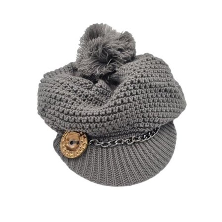Grå lue med kjede og knapp