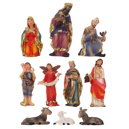 Traditionell julkrubba Set Harts Hantverk Nativity Religiös Set Harts Nativity Scen Set Julbordsdekoration