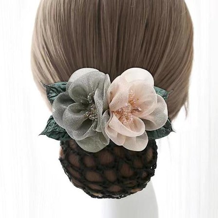Blommigt hårnät Hårtillbehör Bank Temperament Sjuksköterska På Arbetsplatsen Frisyrnät Fick Söt Och Elegant Karriär Hårklämma Grå