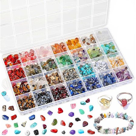 Krystallperler Kit for smykkefremstilling, 28 farger naturlige uregelmessige edelstensteiner