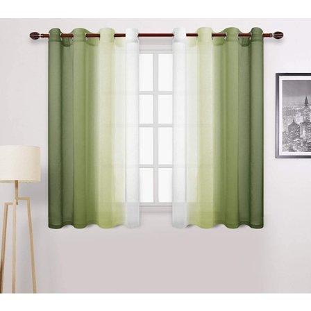 Gardiner med gradert gjennomsiktig mønster og transparent dekor (olivengrønn, 132*160cm, med perforeringer)