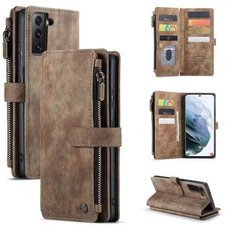 Kompatibel med Samsung Galaxy S21 5G Etui Wallet Flip Kortholder Pu Læder Magnetisk Beskyttende Flip Cover - Sort Brun szq