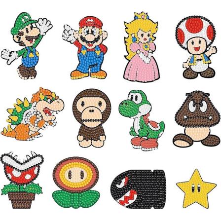 12 stk Super Mario Bros 5d Diamantmaling Klistremerker, Diy Craft Diamant Mosaikk Klistremerke Etter Tallsett For Barn Julebursdagsgaver