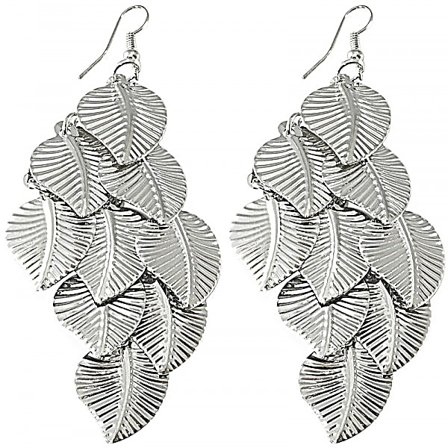 Bohemiska Retro Silver Örhängen Dekorerade med Blanka Löv / Blad