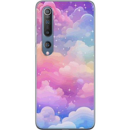 Kompatibelt Mobildeksel til Xiaomi Mi 10 5G Søt enhjørning med regnbuefarget hår mot en stjernebelagt pastellbakgrunn i kawaii-stil