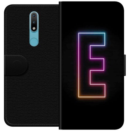 Yhteensopiva Lompakkokotelo Nokia Nokia 2.4 Minimalistinen neonkirjain E kirkkaissa väreissä tummaa taustaa vasten modernissa ja tyylikkäässä muo