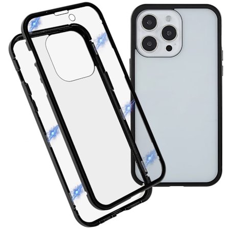 Magnetisk Skal Hærdet Glas iPhone 15 Pro Sort