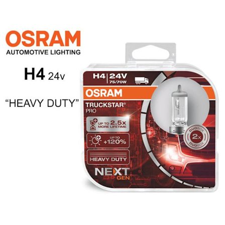 Osram H4 +100% 24volt 70/75w halogen premium lampor p43t 2-pack
