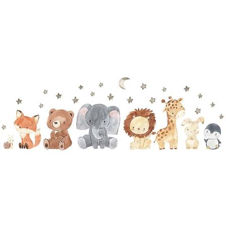 Et sett med Animal Moon Stars veggklistremerker, veggklistremerker, veggdekor for stue, soverom, kjøkken, kontor