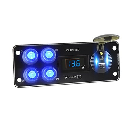 Biloplader 36W Vandtæt 4-vejs Kontaktpanel til Både Campingvogne Rødt Lys