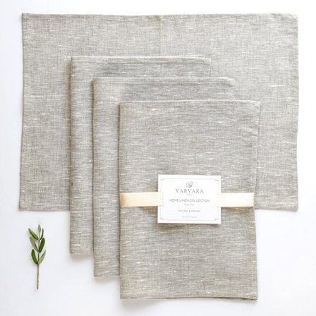 Varvara hem 4 Set av Bordstabletter i Lin - Bordstablett i Lin - Bordstablett i Tyg - Servett i Beige Naturlig Lin 35x50 cm