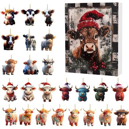 Julkalender med Yak Santa Claus Highland Cattle Hängsmycke Blind Box Julklapp-A