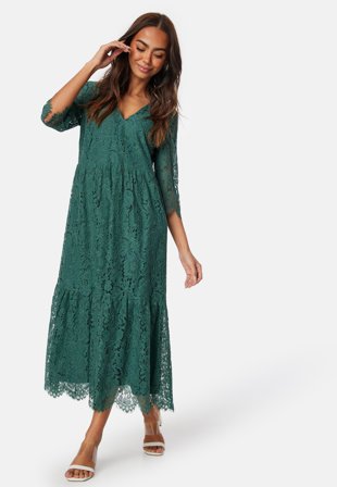 Happy Holly - V-neck Lace Midi Dress - Green - Kläder - - Bubbleroom