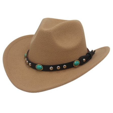 Modehatt med nitar, bred brätte, westerncowboy/cowgirl, mörk