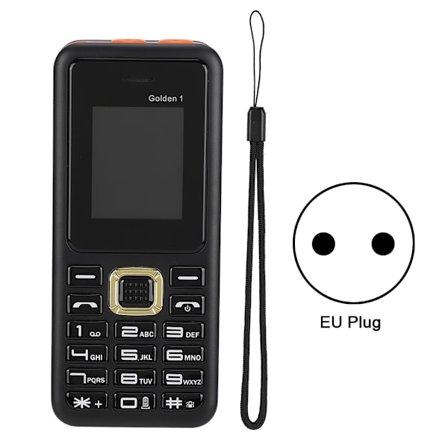 Gyllen 1,77 tommers skjerm lommelykt 2000mAh Dual SIM Høy Stemme Mobiltelefon 100-240V EU Svart Oransje