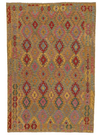 Tapete Kilim Afegão Old Style 200X294 Castanho/Vermelho Escuro (Lã, Afeganistão)